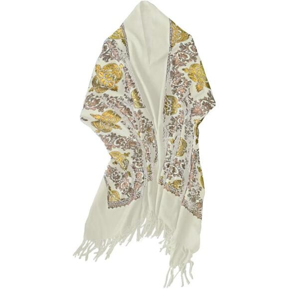 Women's Embroidered Oversize Shawl Scarf Apricot